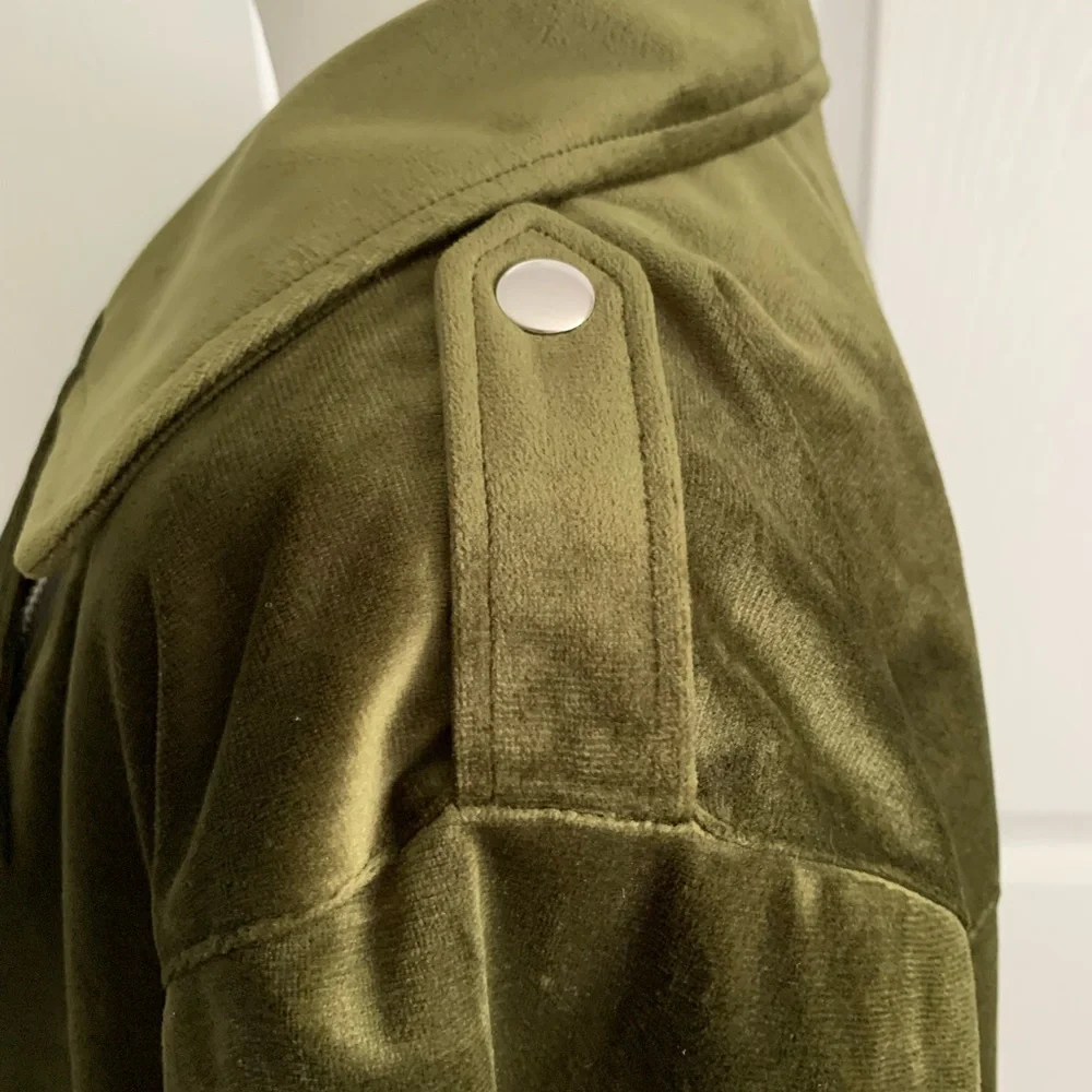 LAUREN CONRAD Women’s Olive Green Velvet Moto Jacket